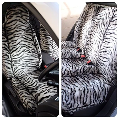 Image of Carseatcover UK GREY TIGER Faux Fur Furry Car Seat Covers Front &amp; Rear Full Set Universal Fit [Choice of 9 Fabrics]