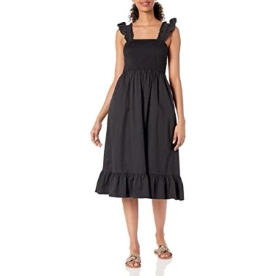 Image of The Drop Women&#039;s Kimi Ruffled Shoulder Smocked Midi Dress, Black, XS