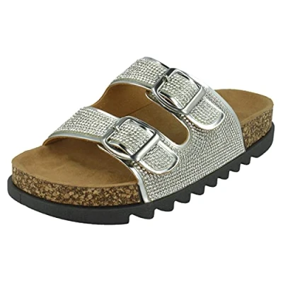 Image of Spot On Ladies Wide Fit Slider Sandals F12009 Silver Synthetic UK Size 5 EU 38 US 7