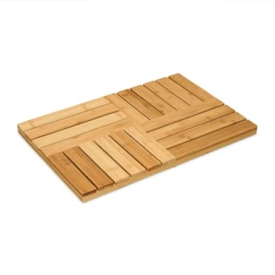 Image of Relaxdays Bamboo Bathmat, 61 x 40 cm, Non Slip Rug for Bath, Shower, Sauna, Indoor &amp; Outdoor, Natural, 3.5 cm