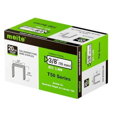 Image of meite Type 140/10 mm Staples, T50 Staples Heavy Duty for Staple Gun, 20 Gauge Galvanised Upholstery Gun (5,000 Counts)