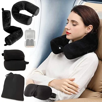 Image of EPROICKS Twist Memory Foam Travel Pillow, Adjustable Neck Pillow for Home Travel, Airplanes, Bus, Trains Chin, Lumbar Leg Support, Bendable Roll black