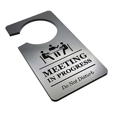 Image of Meeting in Progress Do Not Disturb Room or Door Hanger Sign made Silver Material for use Business, Corporate, Home Office, Hotels, Workplace. UK Based