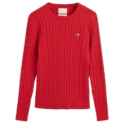 Image of GANT Women&#039;s Stretch Cotton Cable C Neck Sweater, Ruby red, XS