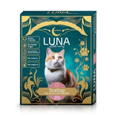 Image of LUNA Premium Lickable Cat Treats 100% Natural Creamy Kitten for Kitty, Adult Senior Cats, Wet food, Food Pouches, Treat 12x12gMultipack (Scallop)