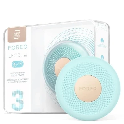 Image of FOREO UFO 3 mini 4 in 1 Face Mask Skincare Device, Moisturiser, Anti Aging, Full Spectrum LED &amp; Red Light Therapy, Thermo T Sonic Facial Massage, App connected, Arctic Blue