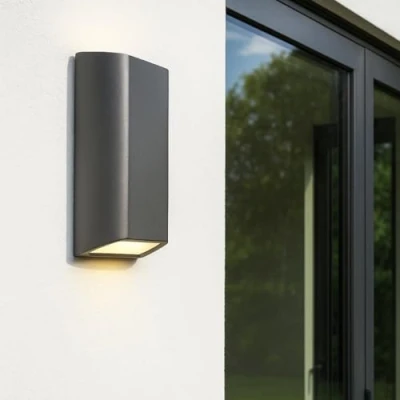 Image of CGC Lighting Dark Grey Anthracite Up Down Outdoor Outside Garden LED Wall Light Rectangular (Large)