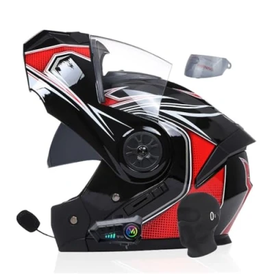 Image of Smilfree Motorbike Bluetooth Modular Helmet Full Face Flip Up Motorcycle Helmet, DOT/ECE Approved,with Double Visor Built in Speaker Headset Microphone,for Automatic Answering S/(55 56cm)