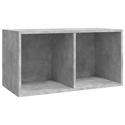 Image of vidaXL Concrete Grey Engineered Wood Sturdy Storage Box for Vinyl Records Two Compartments Versatile Usage and Compact Dimension