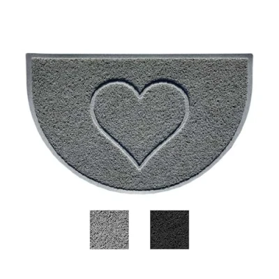 Image of Nicoman Heart Motif Embossed Shape Entrance Door Mat Dirt Trapper Washable Barrier Doormat Watertight Indoor or Outdoor (Half Moon, Grey, 70 x 44cm)