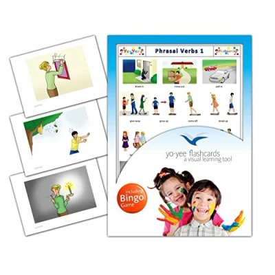 Image of Yo Yee Flashcards Phrasal Verbs Flash Cards in English with Matching Bingo Game One Set Vocabulary Picture for Toddlers, Kids, Children and Adults