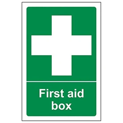 Image of V Safety 31004AN R First Aid Box Sign Portrait 150mm x 200mm 1mm Rigid Plastic, Green