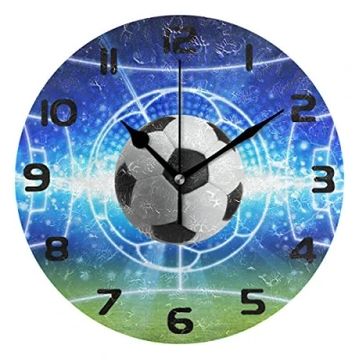 Image of Hunihuni Wall Clock Sport Ball Football Soccer Silent Non ticking for Bedroom Living Room Home Office Decor
