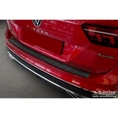 Image of Matt Black Stainless Steel Rear bumper protector compatible with Volkswagen Tiguan II/Allspace incl. Facelift &amp; R Line 2016 2020/2020 &#039;Ribs&#039;