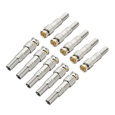 Image of YACSEJAO BNC Male Coaxial Connectors,10 Pack Surveillance Camera RG59 RG6 Video Transmission Coax Cables Q9 Plug to Cable for CCTV