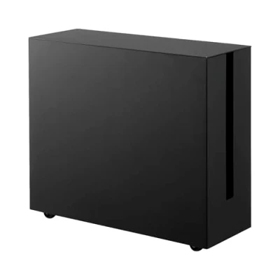 Image of YAMAZAKI 5404 TOWER Cable Box With Casters, black, Steel, Minimalist, 15 x 40 34.5 cm