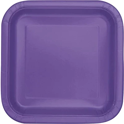 Image of Unique 47036EU Eco Friendly Square Paper Plates 18 cm Neon Purple Colour 16 Count (Pack of 1)