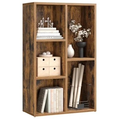 Image of VASAGLE Bookcase, Wooden Bookshelf with 5 Compartments, Floor Standing Storage Unit for Files, Decor, In Study, Living Room, Bedroom, 24 x 50 80 cm, Rustic Brown LBC025X01