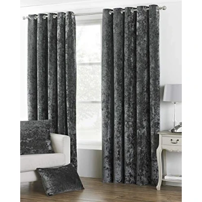 Image of Paoletti Verona Crushed Velvet Look Eyelet Curtains in Pewter Green Size 168 cm x 183