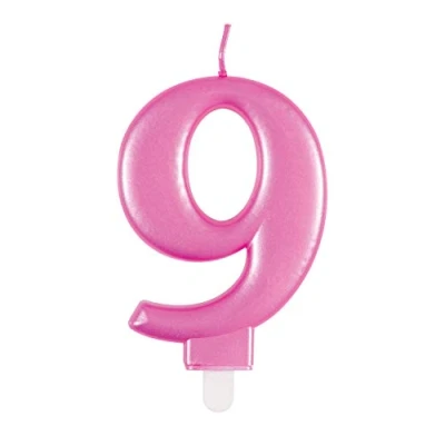 Image of Dazzling Metallic Pink Number 9 Birthday Candle Perfect Cake Topper for Unforgettable Milestones 1 Pc