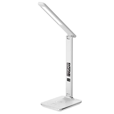 Image of groov e Ares LED Lamp Touch Control Desk Light with Fold Design 3 Lighting Modes, Built in Wireless Charger, Alarm Clock, &amp; Digital Display Time Calender Mains Operated White