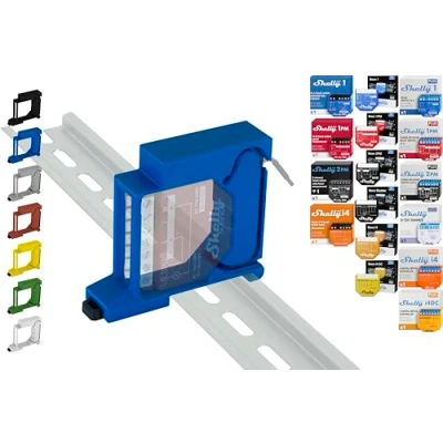Image of Shelly DIN Rail Holder for 16 Shellys: 1 Gen3, 1PM 2PM i4 Plus 1, 1PM, 2PM, i4, 0 10V Dimmer, Wave Shutter, (Blue Prime)