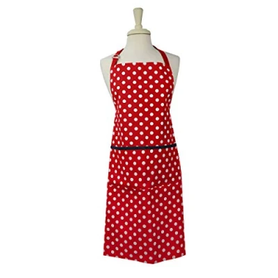 Image of Dexam Polka Dot Adult Kitchen Apron, Red, 100% Cotton, Machine Washable, Adjustable Strap, 67cm x 86cm