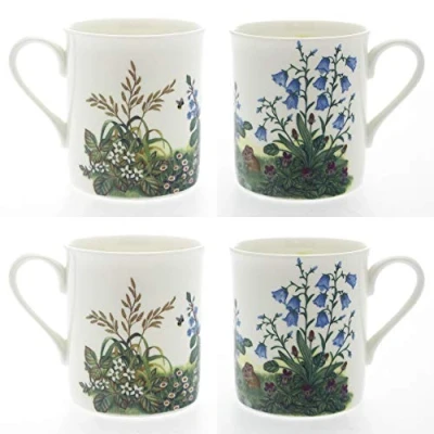Image of Set 4 Fine Bone China Mugs Bluebell Hedgerow Design