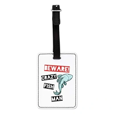 Image of Gift Base Beware Crazy Fish Man Visual Luggage Tag with Black Strap
