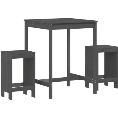 Image of 3 Piece Garden Bar Set Grey Solid Wood Pine vidaXL