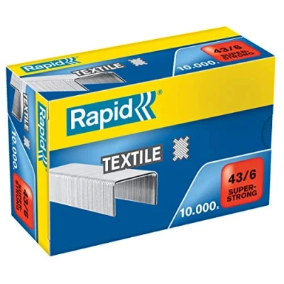 Image of Rapid 43/6mm Super Strong Textile Staples, Staples up to 14 Sheets, Use with K1 Pliers, Galvanised Wire, Box of 10,000, 24872200