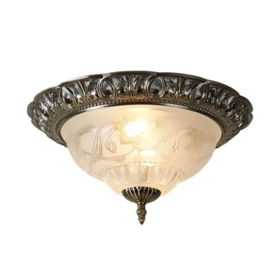 Image of Flush Ceiling 2 Light Antique Brass with Frosted Glass Diffuser, E14