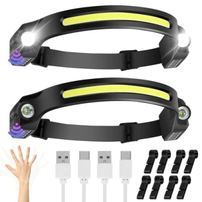 Image of Head Torch Headlamp 2 Packs 6 Modes Motion Sensor Headlight 260 Degree Widen View Rechargeable LED Headtorch IPX4 Waterproof Hands Free Flashlight gift for Adults Kids Camping,Running,Fishing,Cycling