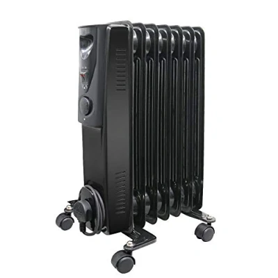 Image of NRG 7 Fin Oil Filled Radiator Portable Electric Heater Adjustable Thermostat 3 heat setting 1.5KW Black