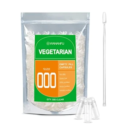 Image of WANANFU Size 000 Empty Capsules Vegetarian (500 Count) Bundle with Micro Lab Spoon Powder Tamper, Compatible Capsule Filling Machine