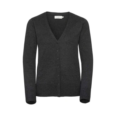 Image of Russell Athletic Collection Womens/Ladies Knitted V Neck Cardigan (Charcoal Marl) Size 12 UK