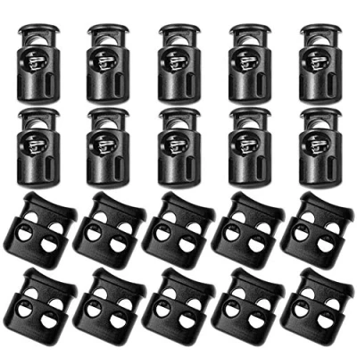 Image of CKANDAY 40 Pcs Plastic Cord Locks, Double Hole &amp; Sing Hole, Toggle Style, for Drawstring Backpack Rucksack, Black (PP)