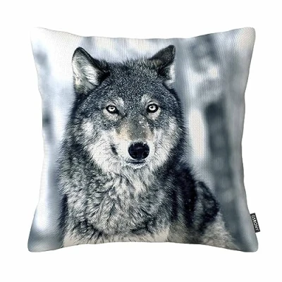 Image of Animal Series Winter forest Wolf Decorative Throw Pillow Case Cushion Cover 18&quot;X 18&quot; Inch Cotton Linen