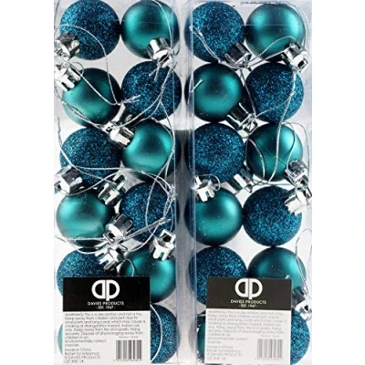 Image of Set Of 24 Mini Christmas Shine Glitter Tree Baubles Decorations Teal/Ocean Blue
