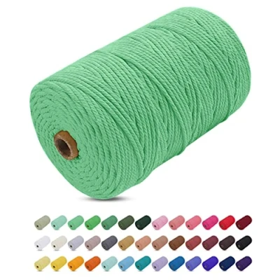 Image of Uiopa Macrame Cord 3mm x 200m, Thick Rope Yarn Soft Natural Cotton Cord, Coloured 4 Ply String for DIY Craft, Plant Hangers, Wall Hanging, Christmas Decorations (Aqua Green)
