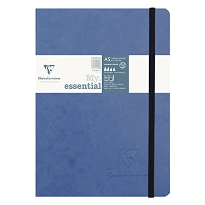 Image of Clairefontaine Ref 793424C Age Bag Thread Bound Notebook (192 Pages) A5 Size, Squared Rulings, 90gsm Brushed Vellum Paper, Elastic Closure Blue Cover