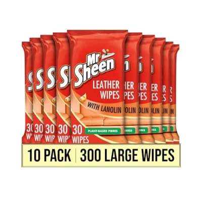Image of 10 x Mr Sheen Leather Wipes With Lanolin For Jacket &amp; Sofas Pack Of 30 (Total 300 Wipes) Bulk Buy
