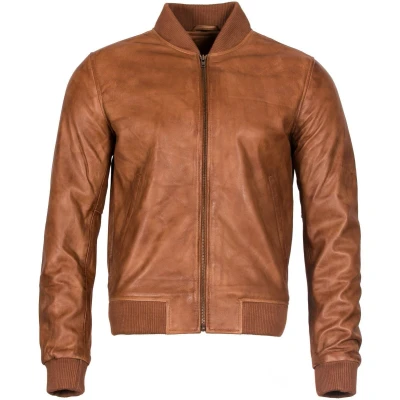 Image of Infinity Leather Mens Retro Varsity Bomber Jacket Pretoria Tan Size 5XL