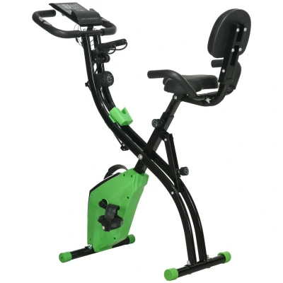Image of HOMCOM 2 in 1 Folding Exercise Bike, Foldable Stationary Bike with 8 Level Adjustable Magnetic Resistance, Arm Resistance Band, Pulse Sensor and LCD Monitor, Green
