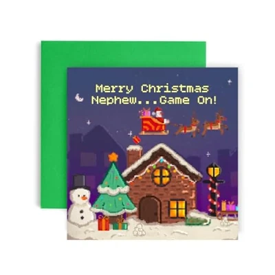 Image of Huxters Cool Christmas Card for Nephew Computer Game Scene him and Men Uncle Brother Son 14.8cm (Nephew)