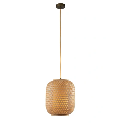 Image of ZEN Cylindrical Pendant Ceiling Light Wood 30x37cm