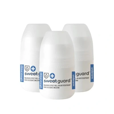 Image of Sweat GUARD® Underarm Antiperspirant 3 x 50ml Roll On. Fragrance Free, Anti For Armpit Controls Excessive Sweating &amp; Odour. Maximum Effect Hyperhidrosis Treatment Armpits