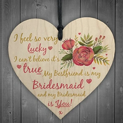 Image of RED OCEAN Wedding Bestfriend Bridesmaid Wooden Hanging Heart Favour Plaque Keepsake Gift Invitation