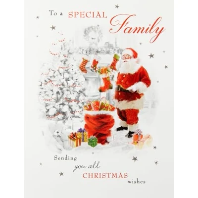 Image of Piccadilly Greetings Traditional Christmas Card To A Family 8 x 6 inches