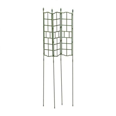 Image of Relaxdays Garden Trellis Set of 3, Metal &amp; Plastic, HxW: 124 x 14.5 cm, Growth Support Tomatoes Climbing Plants, Green